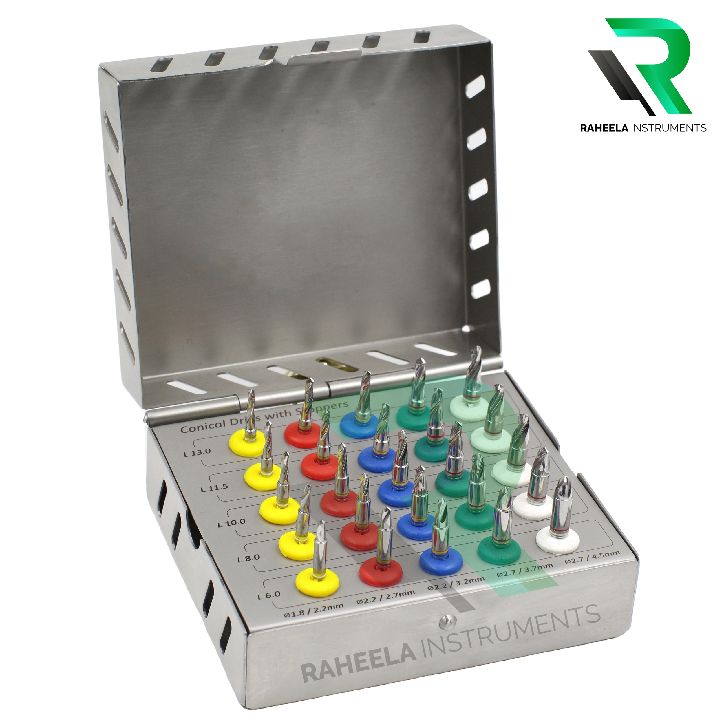 Dental Implant Conical Drills Kit With Stopper External Guide Drills Pieces Raheela Instruments